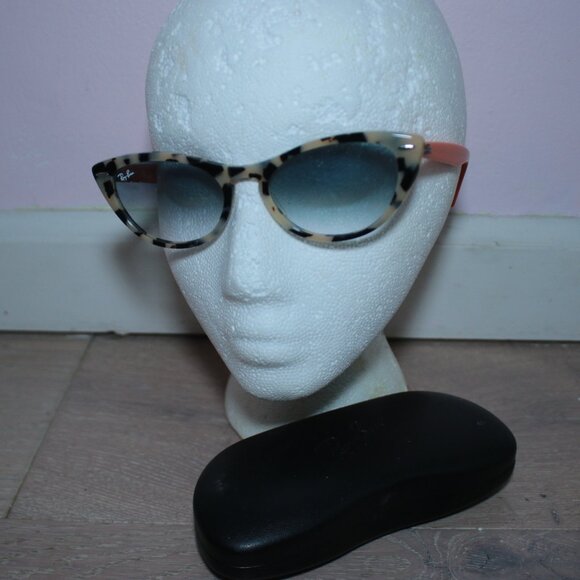 Ray-Ban Ivory Tortoise Blue Lens Acetate Cat-Eye Sunglasses RB3414 Nina